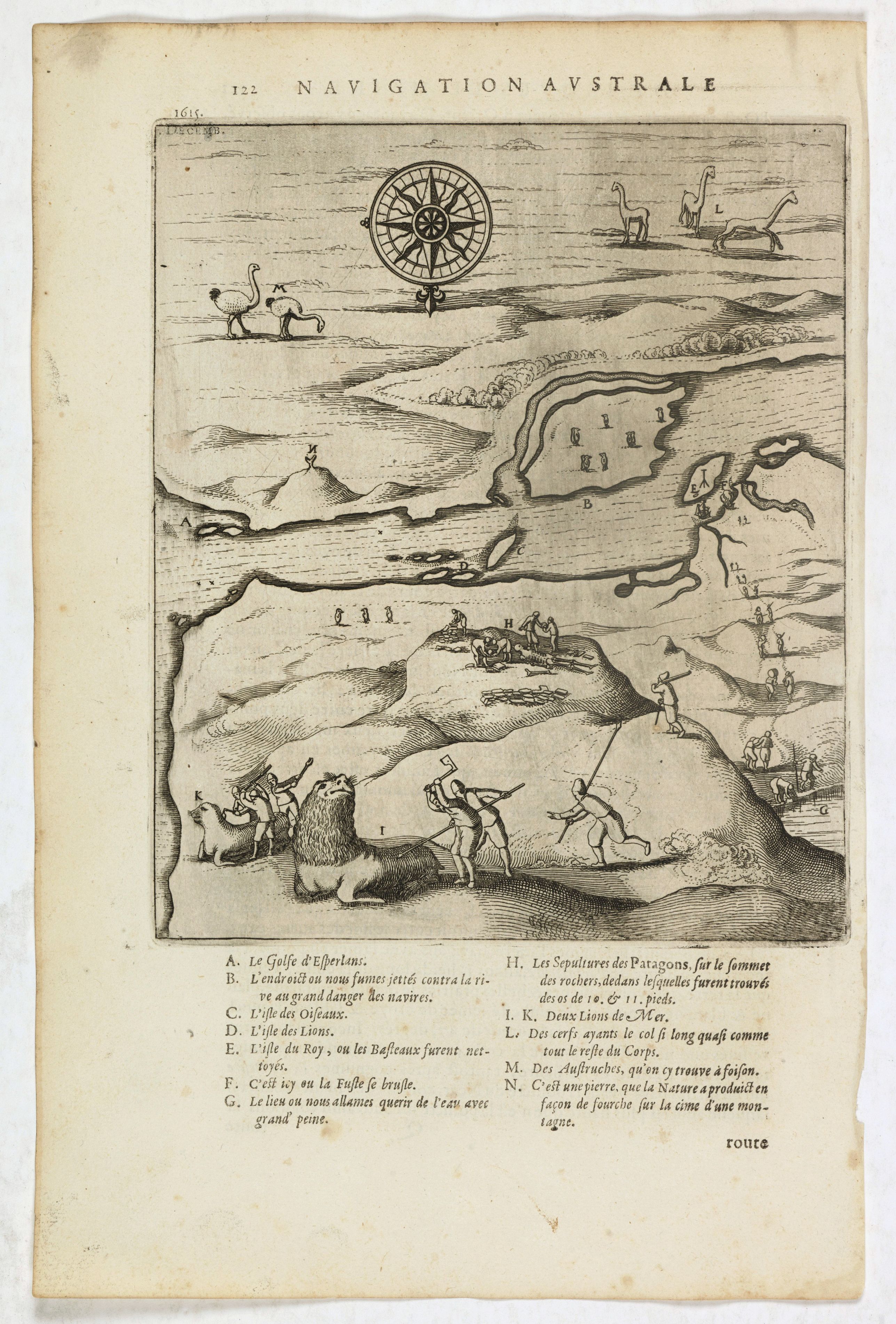 Old map by HERRERA y TORDESILLAS - Untitled map of Port Desire (today’s Puerto Deseado, Argentina)