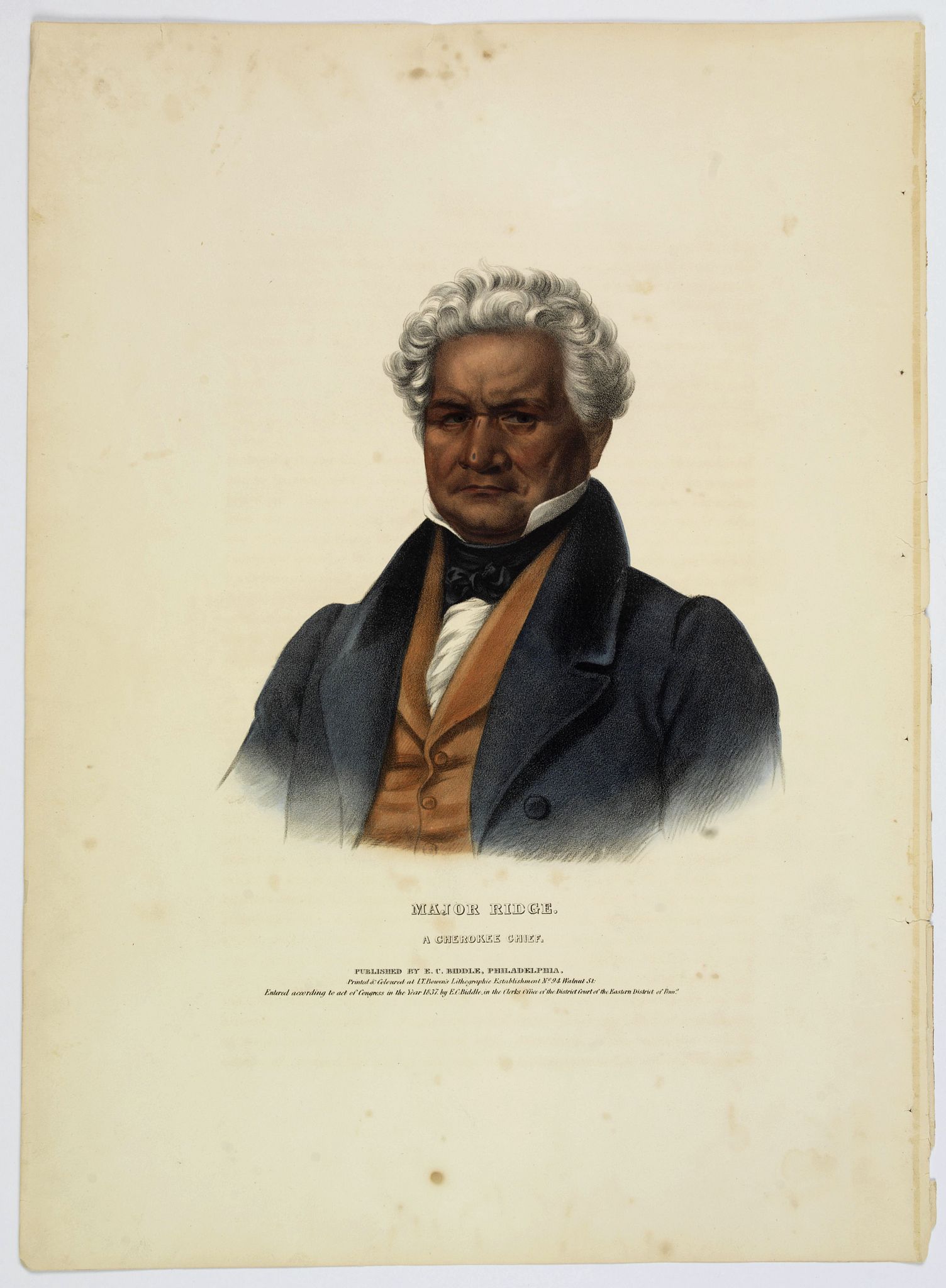Old map by MCKENNEY - Major Ridge. A Cherokee Chief.