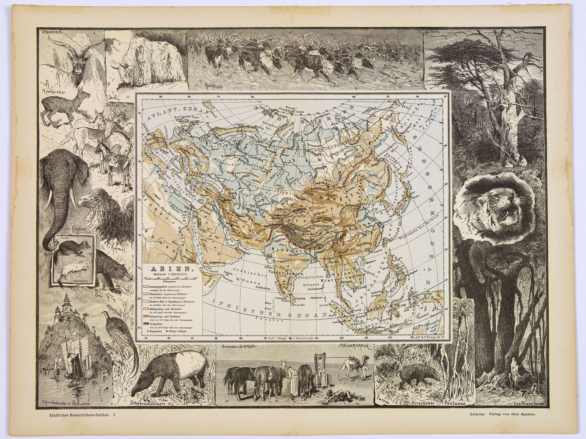 SPAMER, Otto., Asien., antique map, old maps