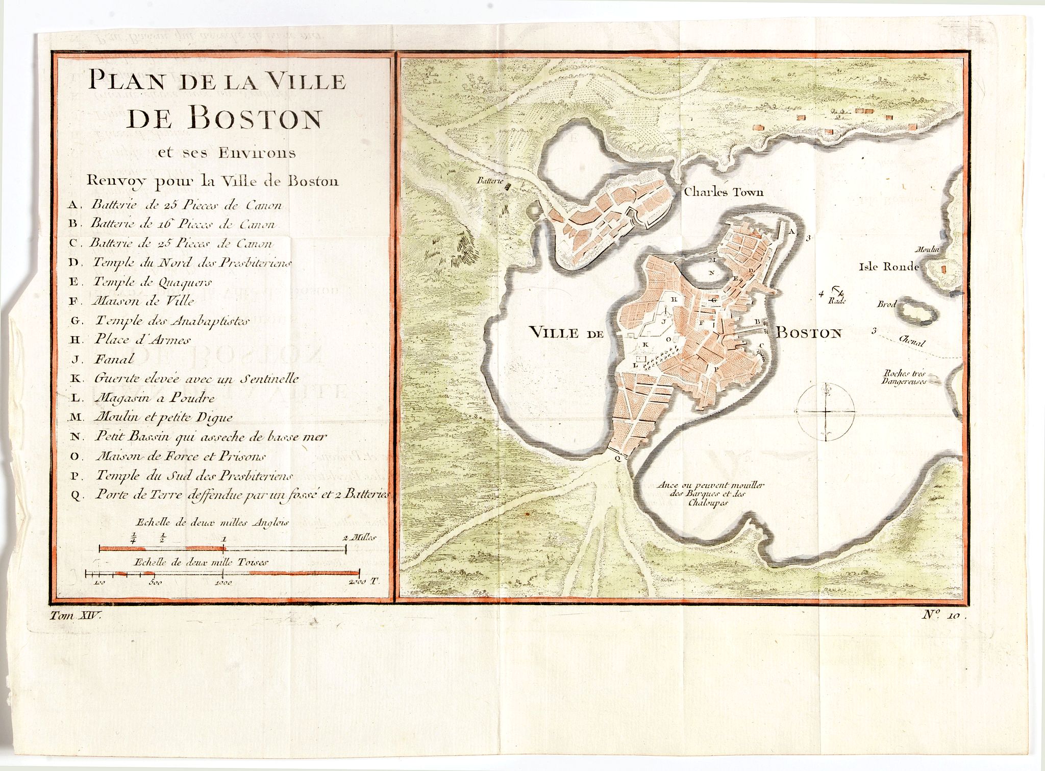 Old map by BELLIN -Plan de la Ville de Boston et ses Environs.