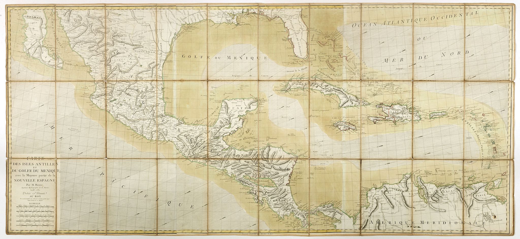 Old map by BONNE - Carte des Isles Antilles et du Golfe du Mexique, avec la Majeure partie de la Nouvelle Espagne. Par M. Bonne, IngeŽnieur Hydrographe de la Marine. Aoust 1780. . .