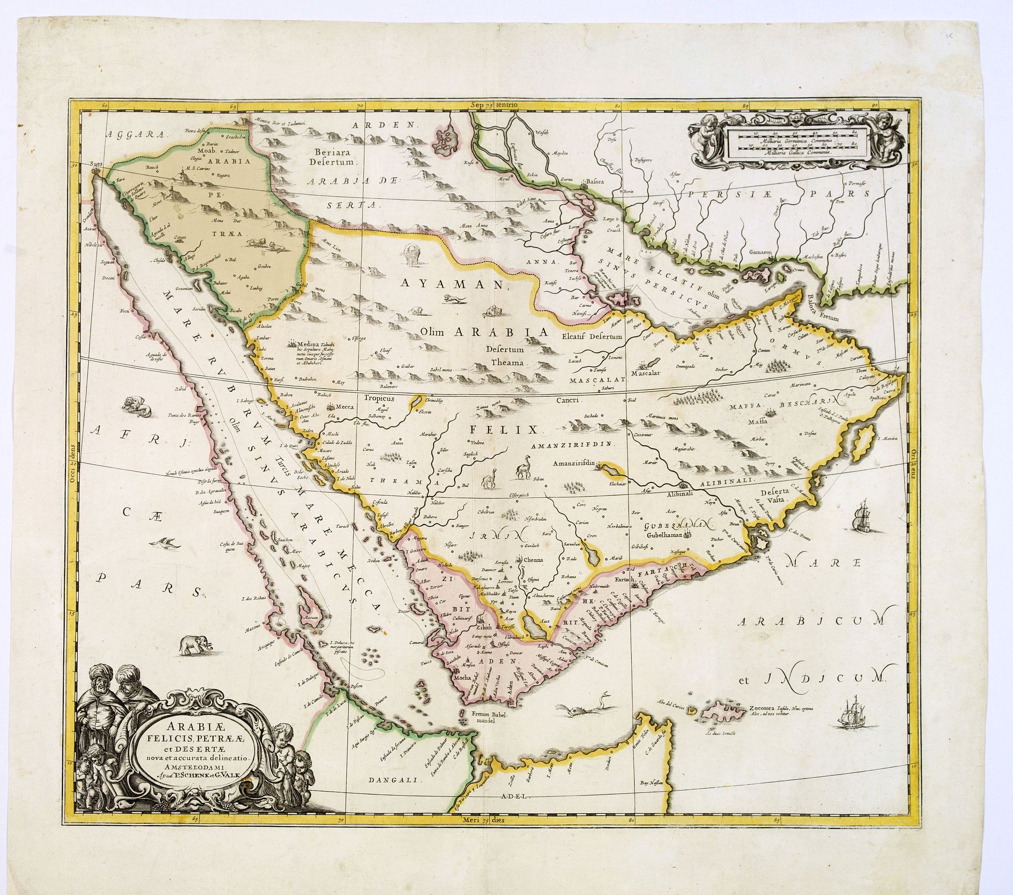 Old map by SCHENK - Arabiae Felicis, petrae et desertae.