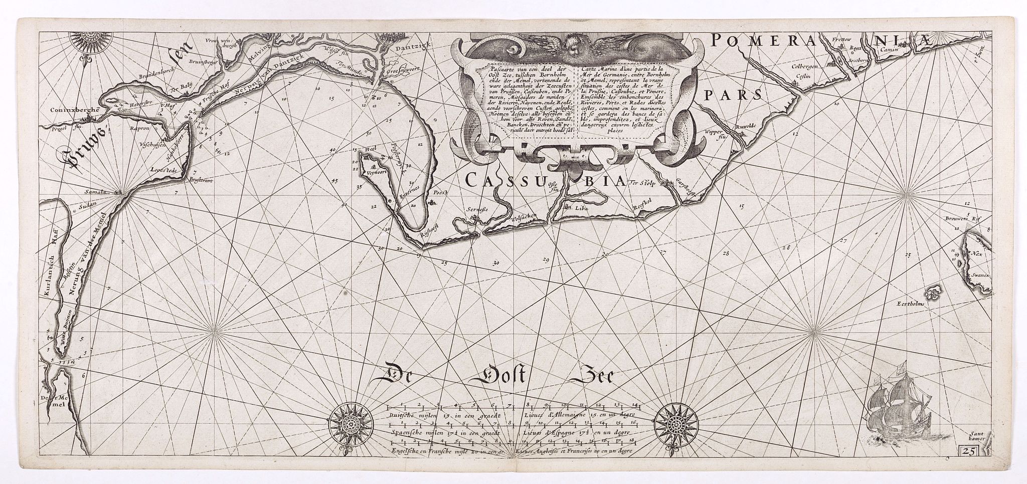 BLAEU, W., Pascaarte van een deel der Oost Zee, tusschen Bornholm ende der Memel, vertonende de ware gelegentheijt der Zeecusten van Pruijssen. . ., antique map, old maps