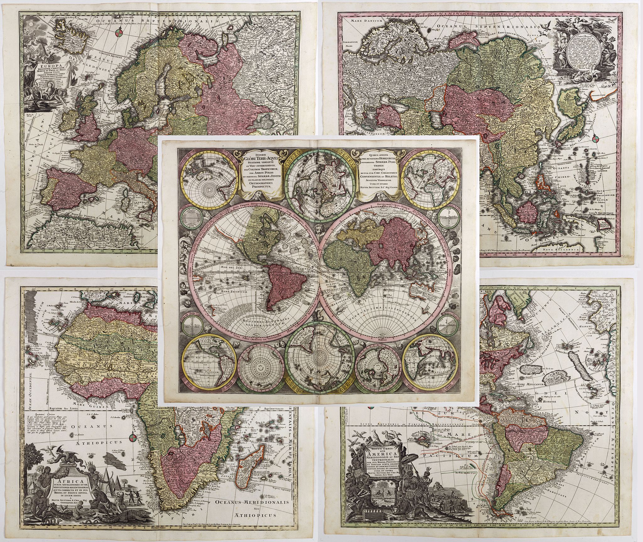 Old map by SEUTTER -Diversi GLOBI TERR-AQUEI Statione Variante et Visu intercedente,. . .