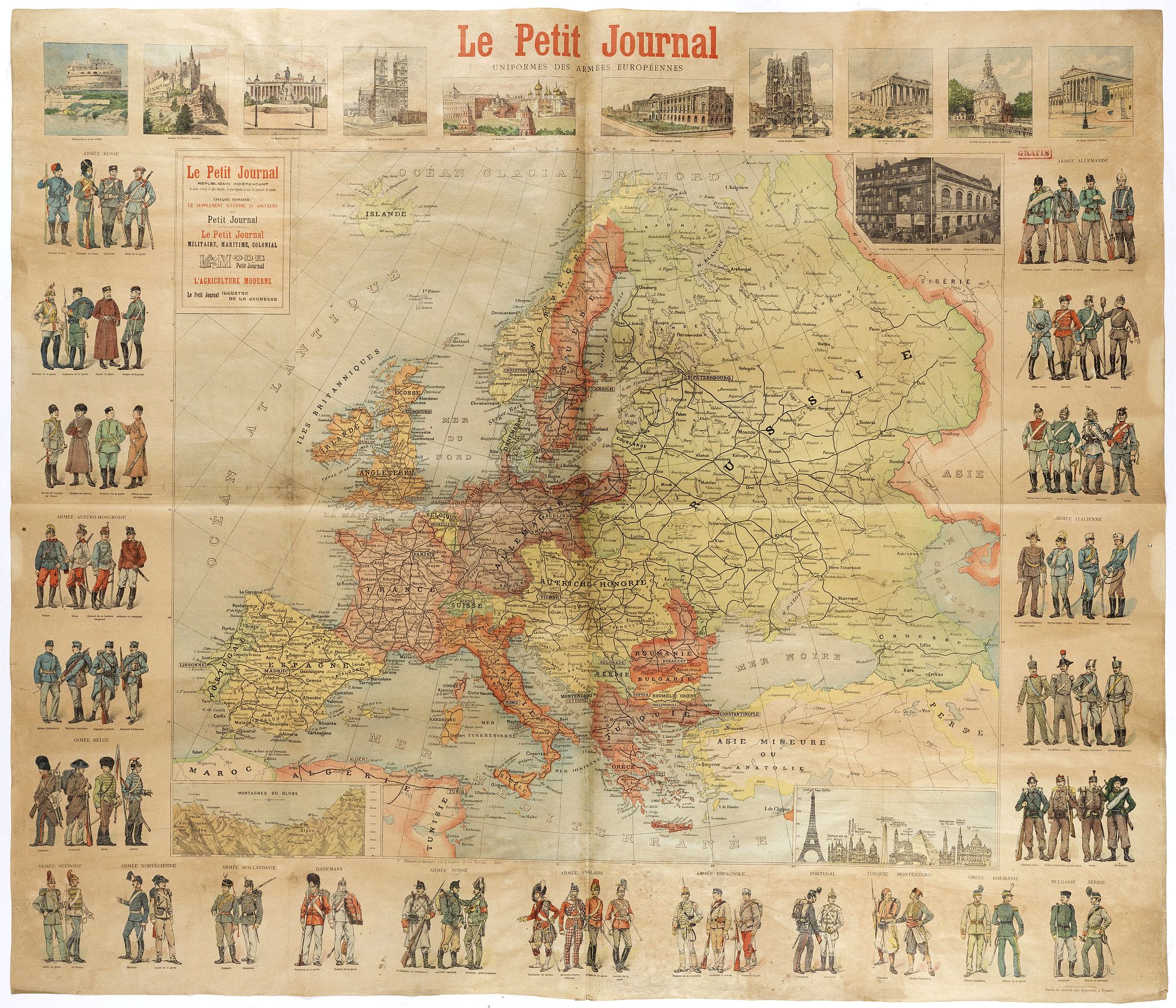 LE PETIT JOURNAL ILLUSTRE, Le Petit Journal - Uniforme des armées Européennes., antique map, old maps