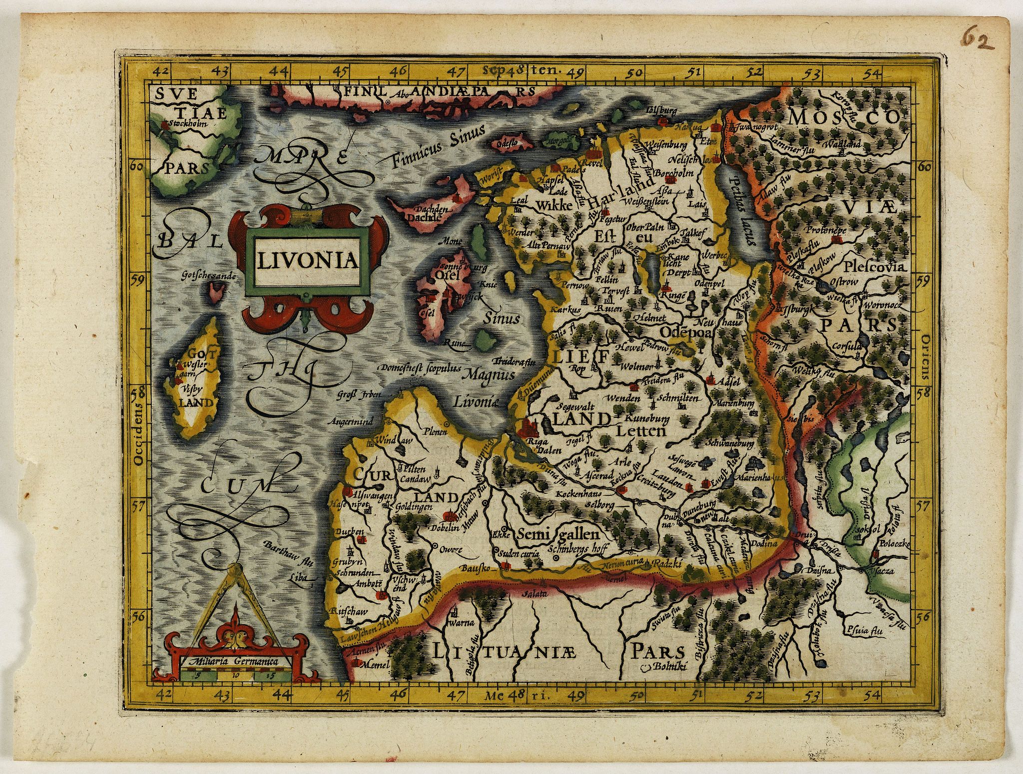 HONDIUS,J./MERCATOR, G., Livonia., antique map, old maps