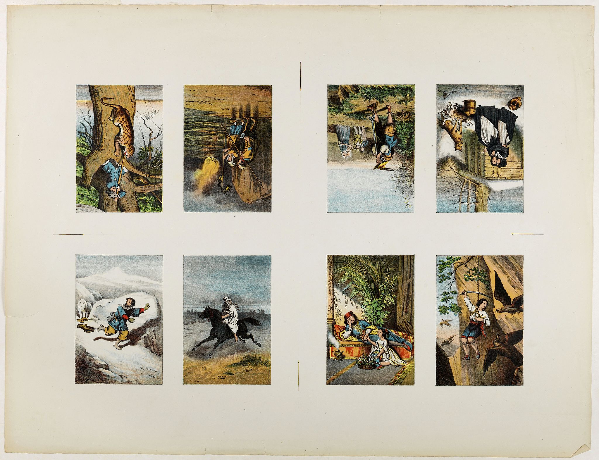 ANONYMOUS, Eight chromolithographed plates on one sheet., antique map, old maps