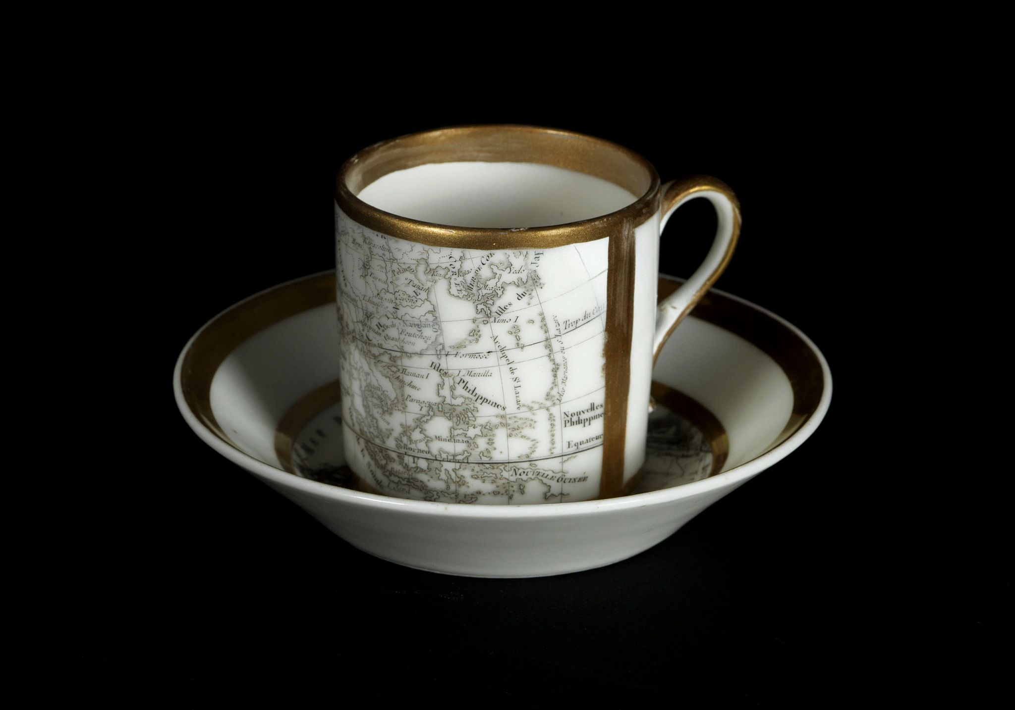 ANONMOUS, Coffee cup and plate with map design., antique map, old maps