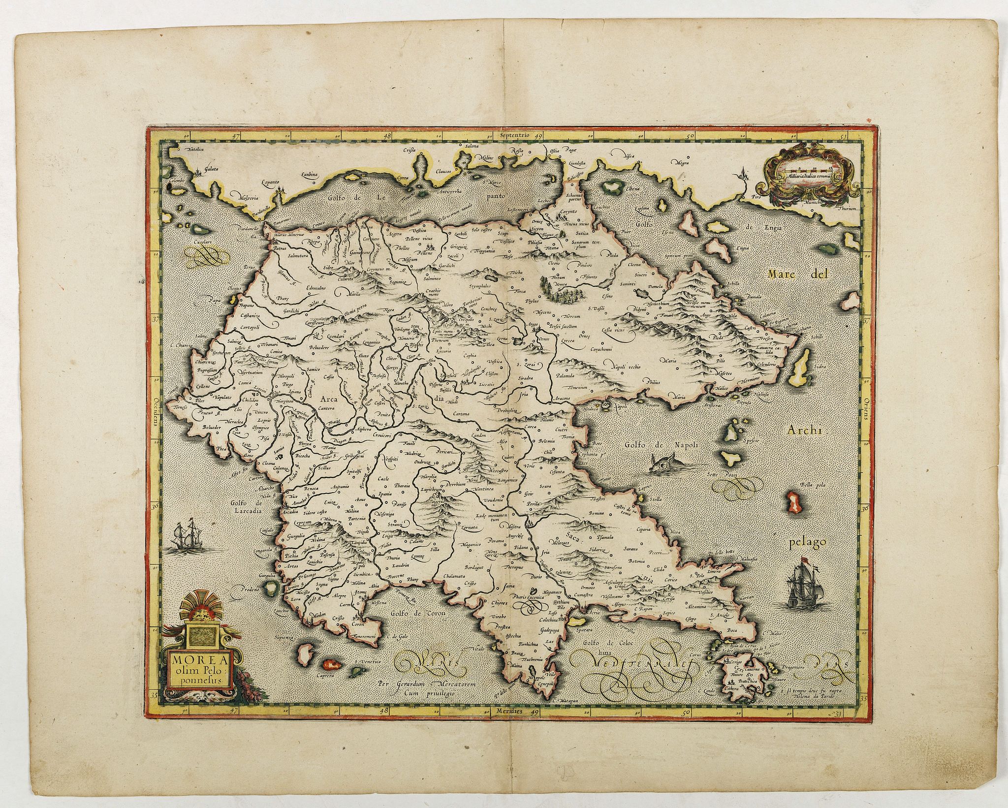 MERCATOR, G. / HONDIUS, J., Morea olim Peloponnesus., antique map, old maps