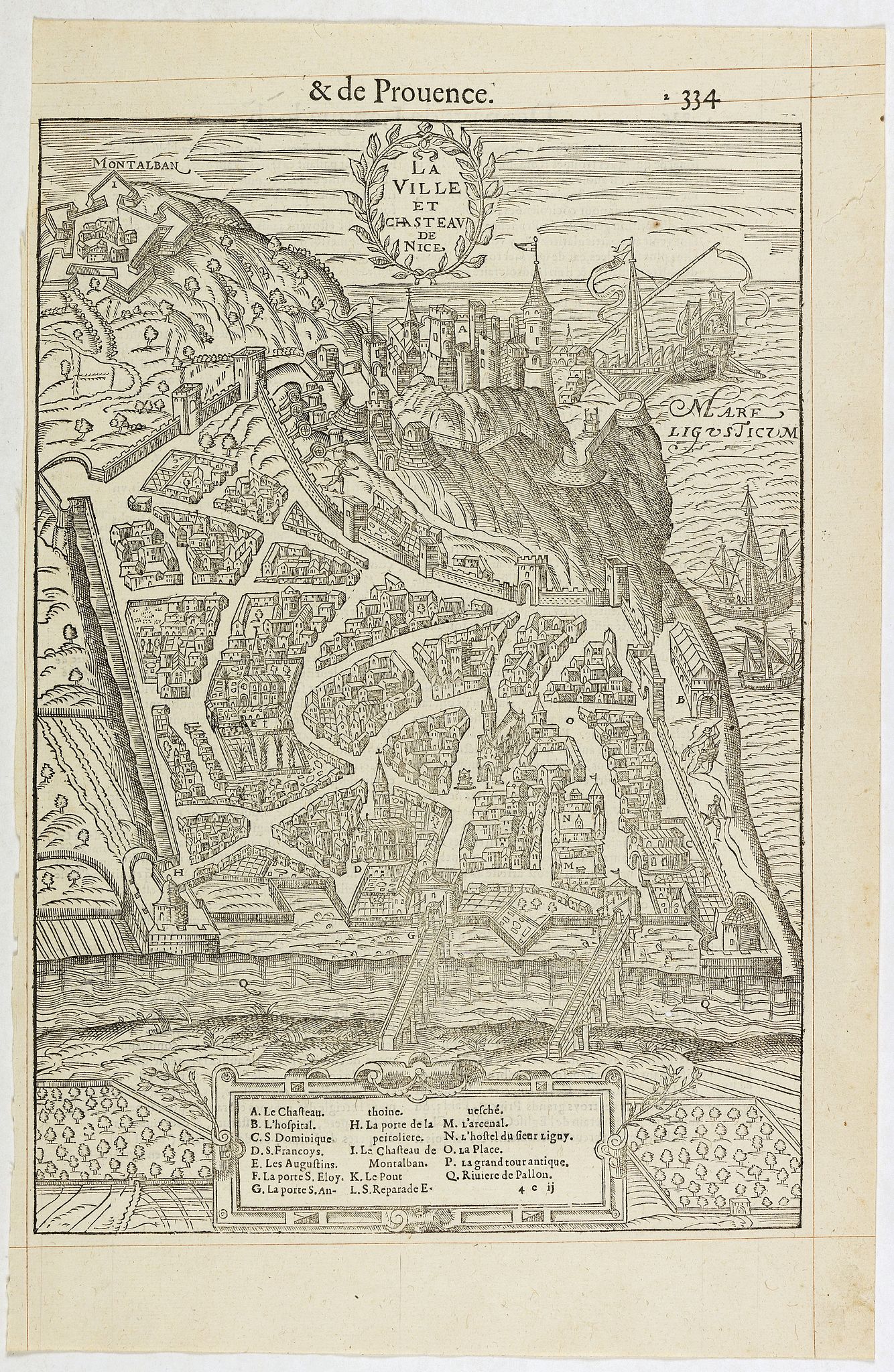 BELLEFOREST, F. de., La ville et Chasteau de Nice., antique map, old maps
