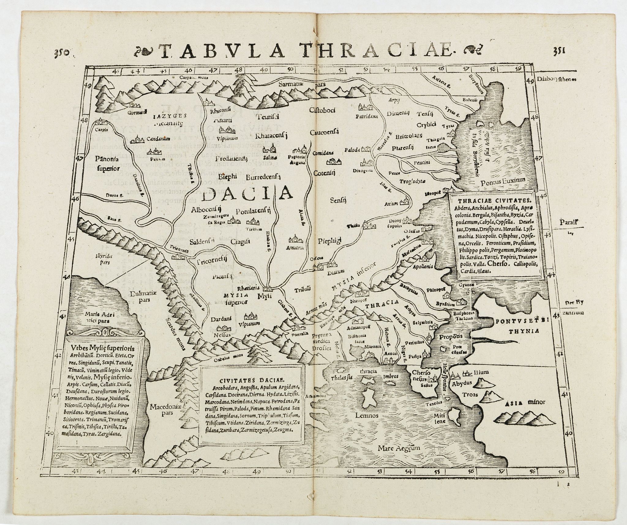 STRABO / MUNSTER, S., Tabula Thraciae. (Bulgaria, northern Greece, and the European part of Turkey), antique map, old maps
