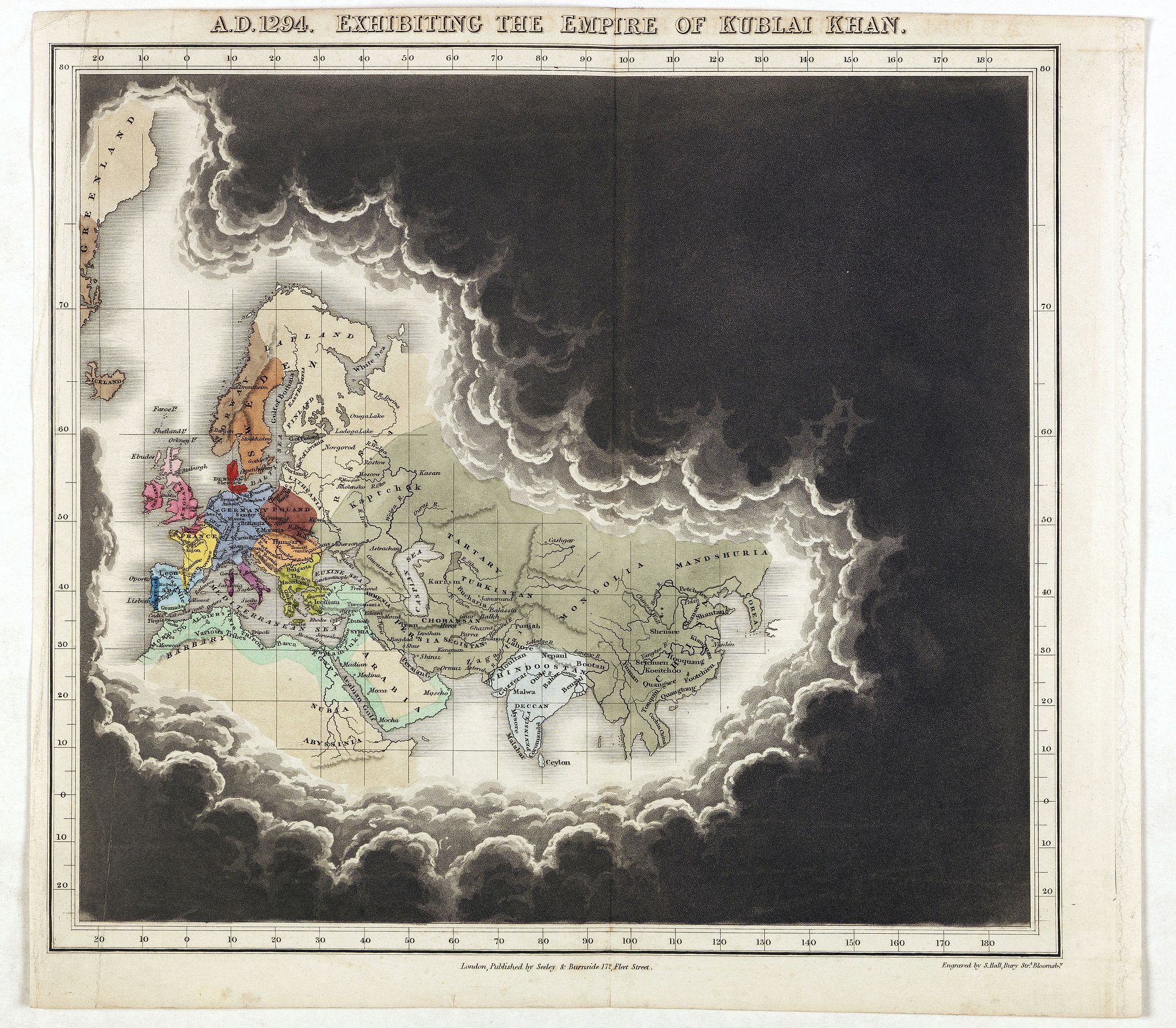 QUIN, E., A.D. 1294. Exhibiting the Empire of Kublai Khan., antique map, old maps