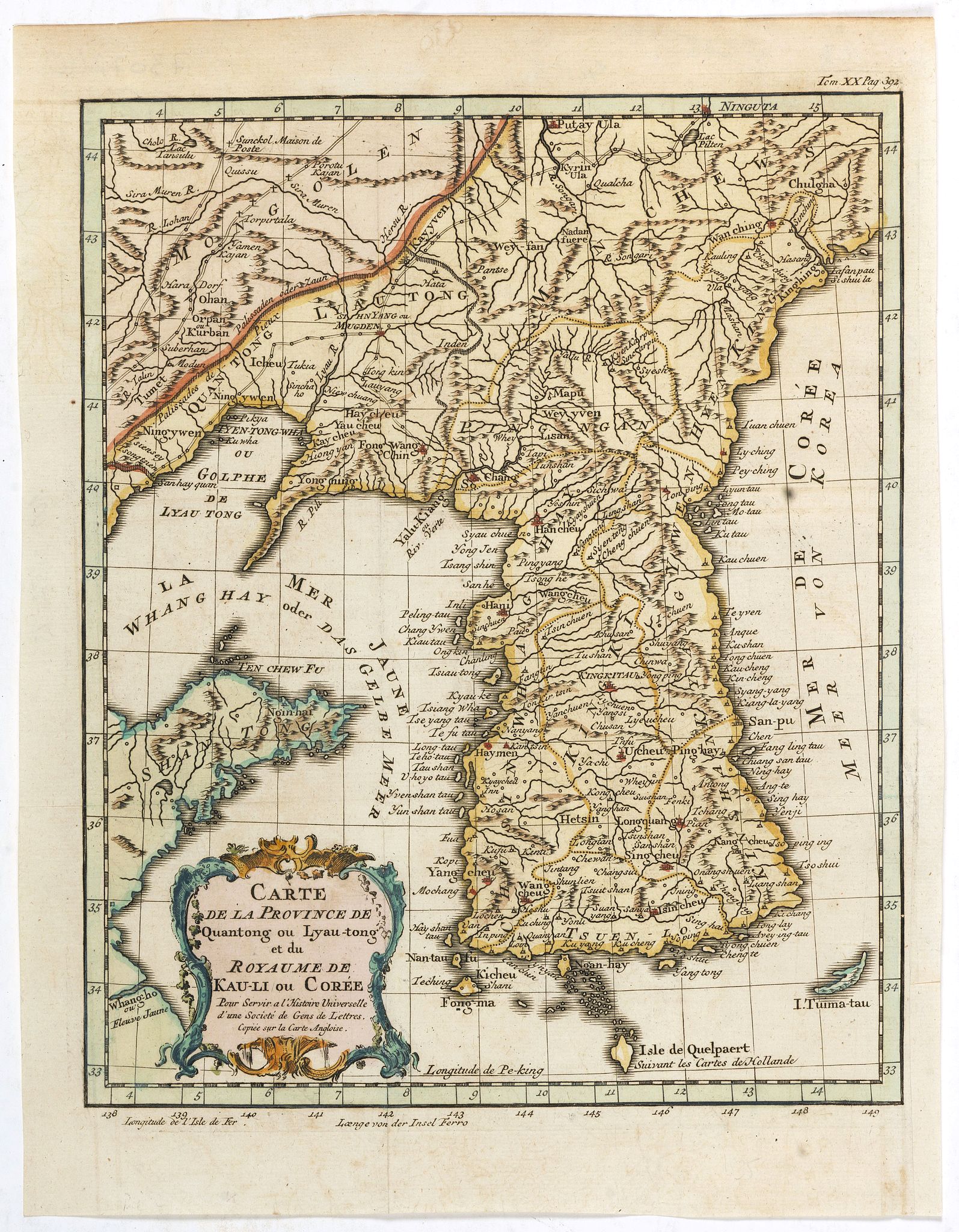 BELLIN, J.N., Carte de la province de Quan-tong, ou Lyau-tong et du Royaume de Kau-li. . ., antique map, old maps