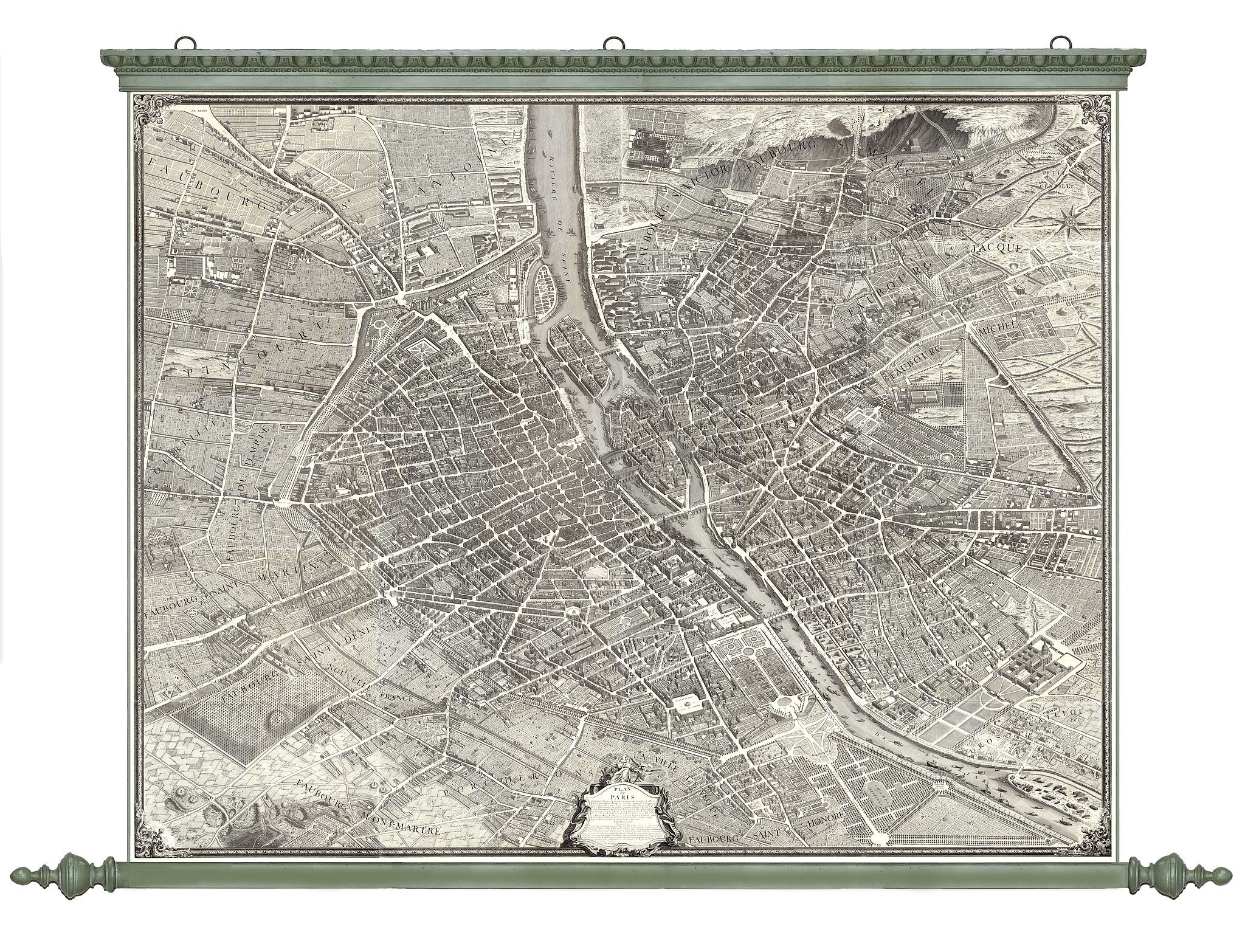 Old map by BRETEZ - Plan de Paris commencé l'année 1734, Dessiné et gravé sous les ordres de Messire Michel Etienne Turgot, prévost des marchands.