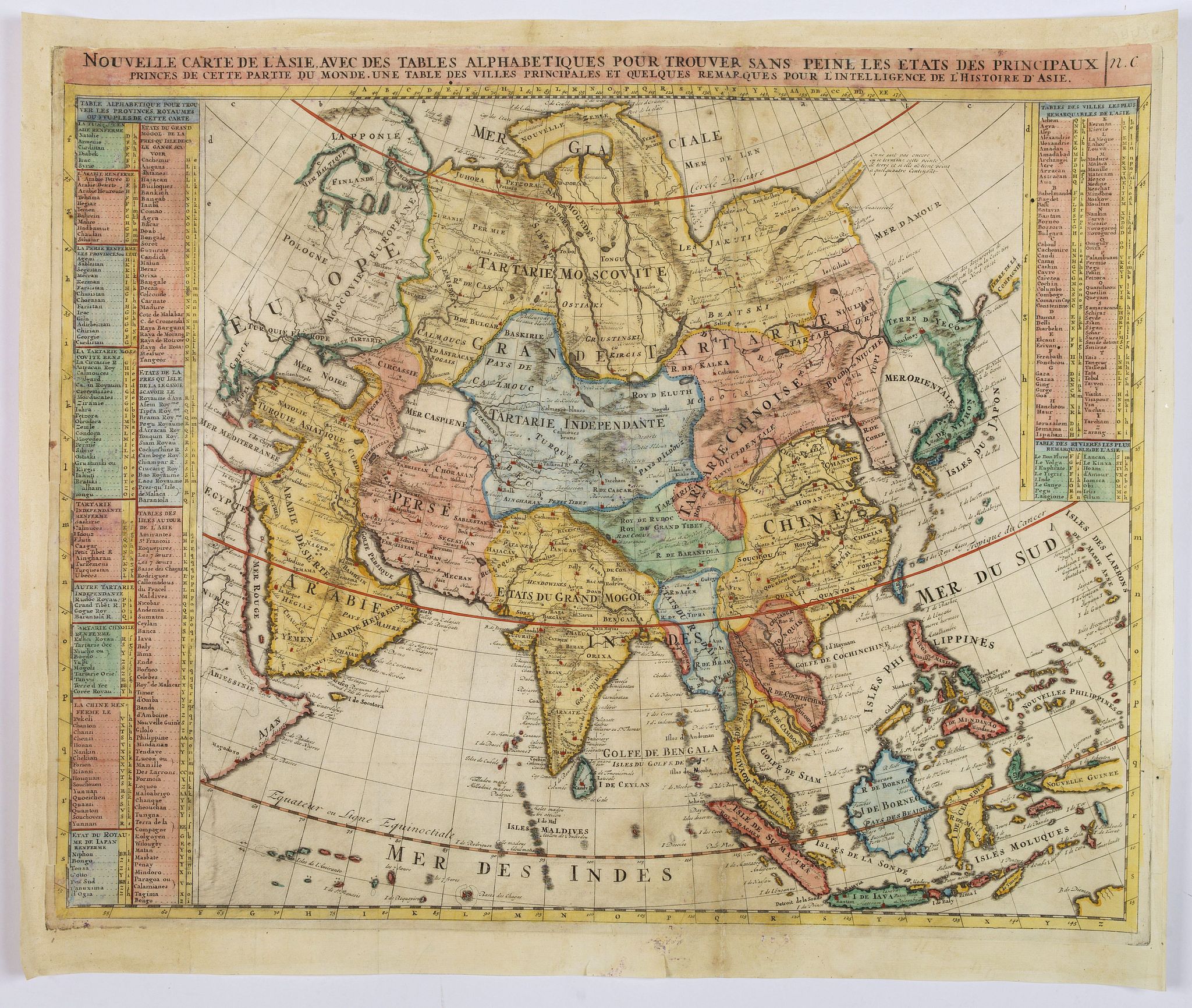 Old map by CHATELAIN -Nouvelle Carte de l'Asie avec des Tables Alphabetiques. . .