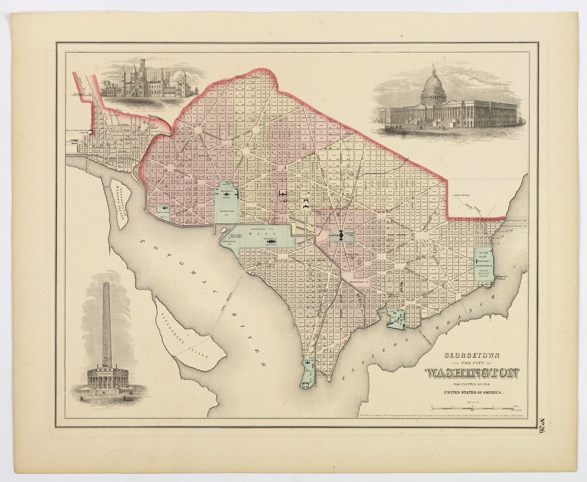 Old map by COLTON -Georgetown and the City of Washington, the Capital of the United States of America.