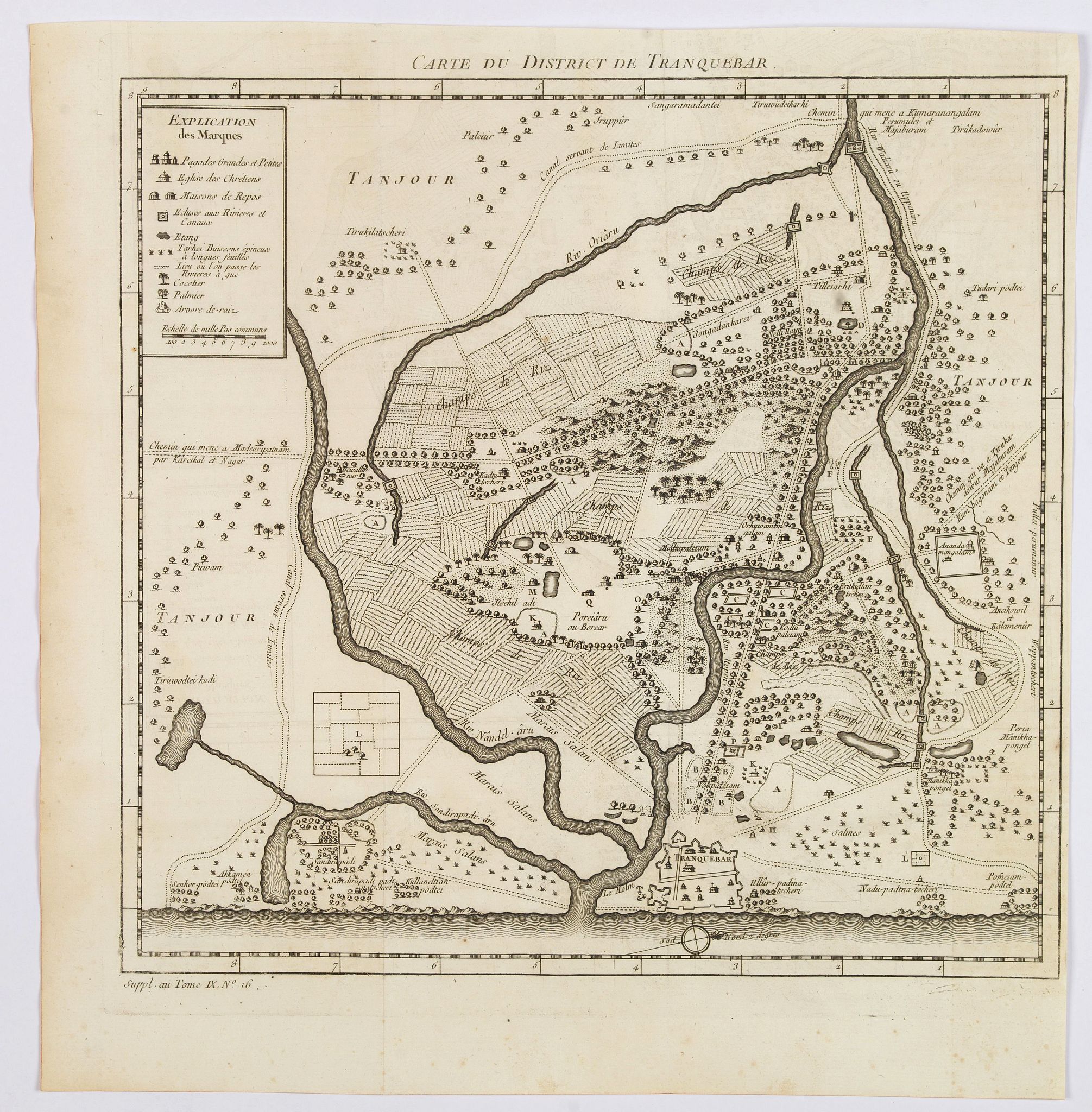 Old map by BELLIN -Carte du District de Tranquebar.