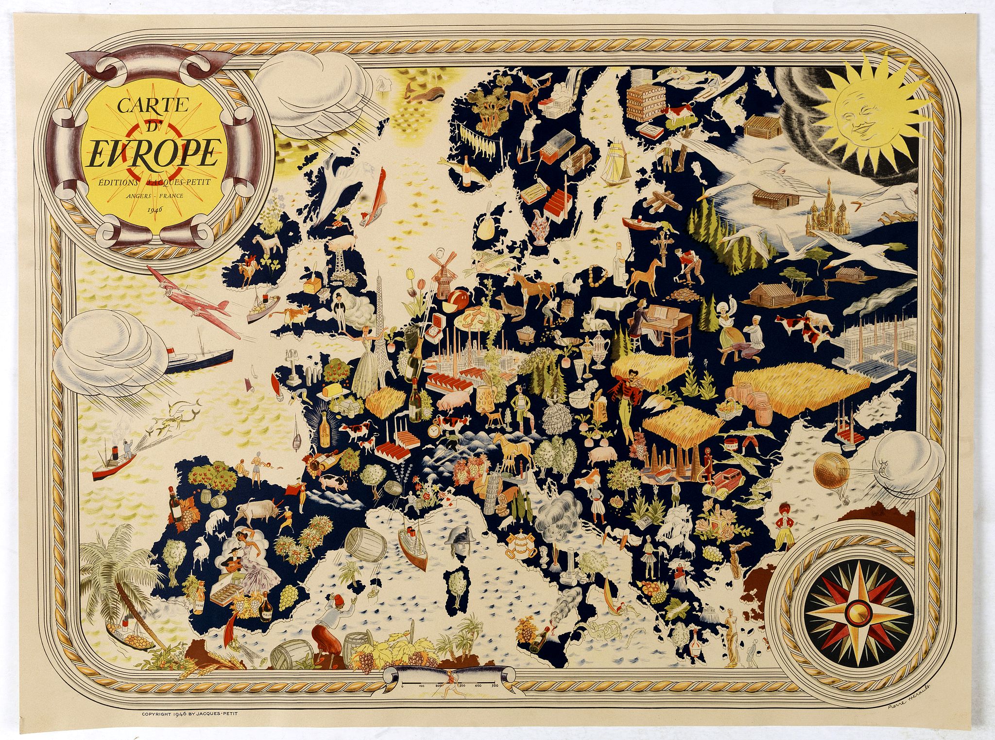 HERAULT, P., Carte D’Europe – Editions Jacques Petit., antique map, old maps