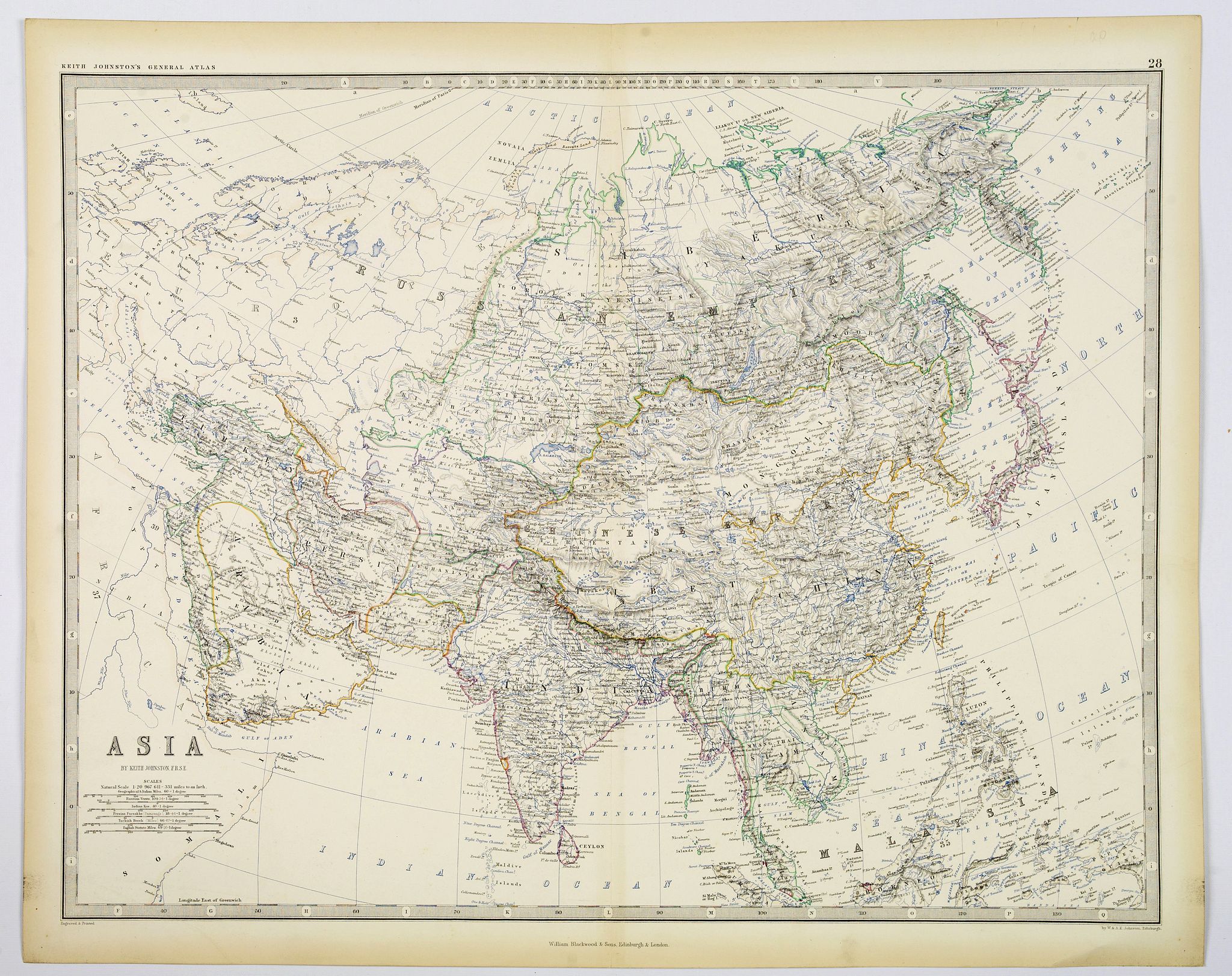 JOHNSTON, Keith., Asia., antique map, old maps