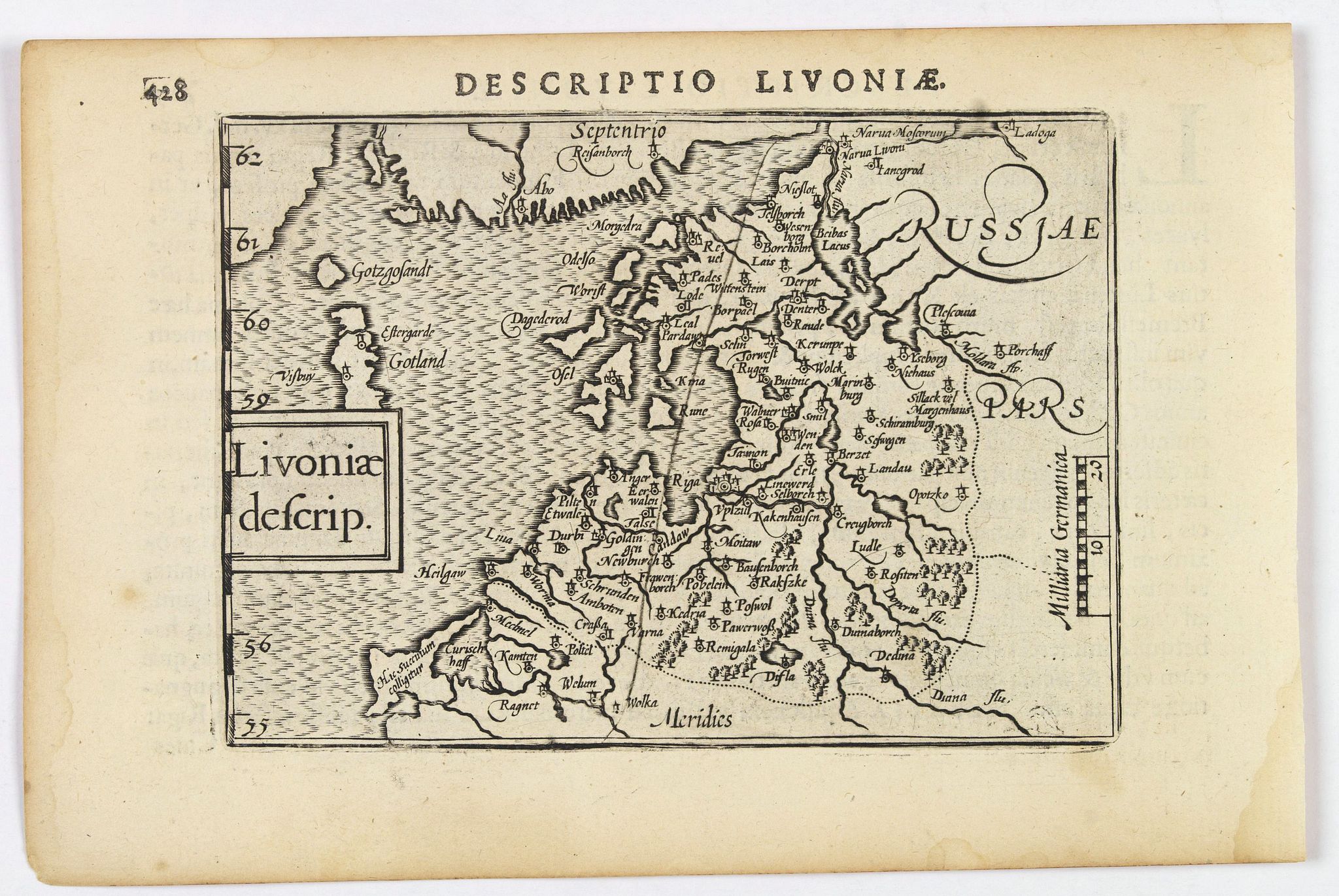 LANGENES, B. / BERTIUS, P., Livoniae descrip., antique map, old maps