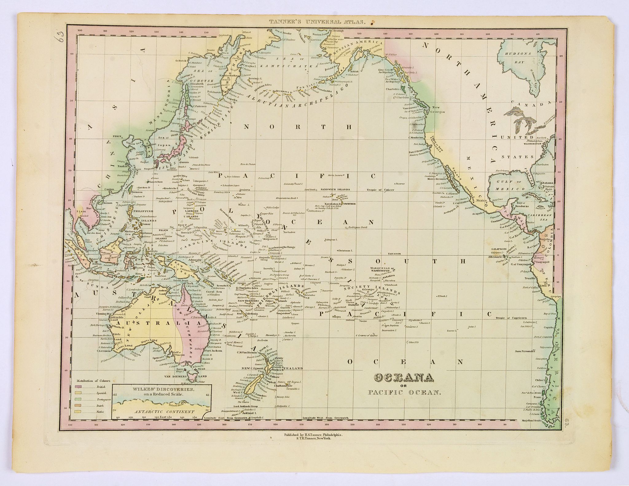 Old map by TANNER. -Oceana or Pacific Ocean.