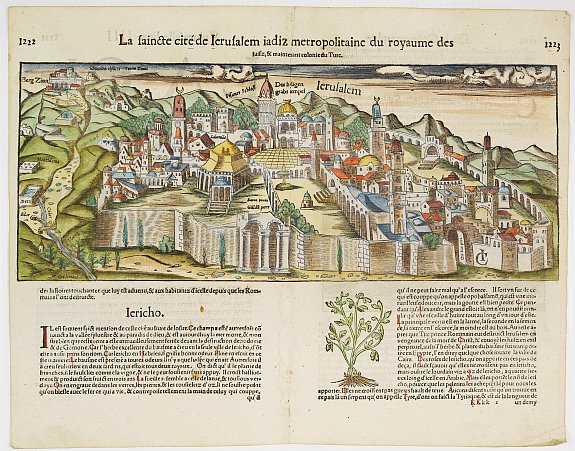 MÜNSTER, S., La Sainte cité de Jérusalem jadiz métropolitaine du royaume des juifz..., antique map, old maps