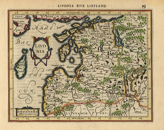 MERCATOR,G./ HONDIUS,J., Livonia, antique map, old maps