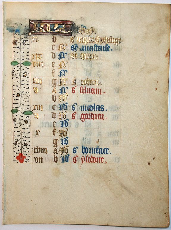 BOOK OF HOURS, Leaf on vellum from a manuscript Book of Hours., antique map, old maps
