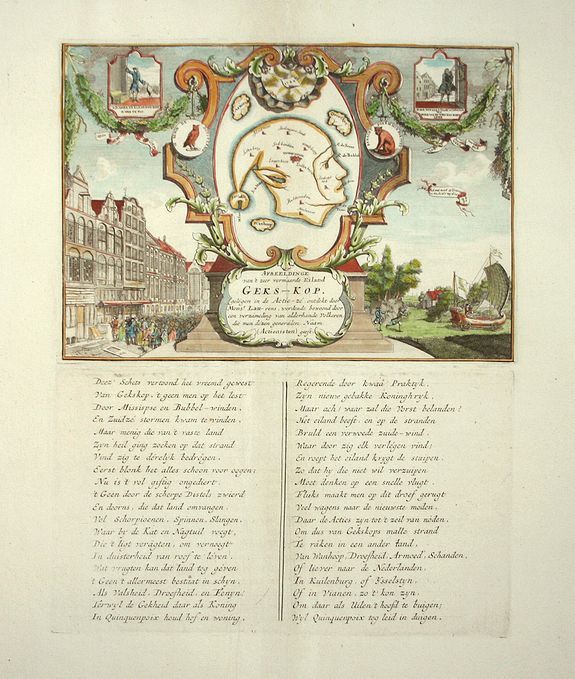 ANONYMOUS., Afbeeldinge van �t zeer vermaarde Eiland Geks-Kop, antique map, old maps