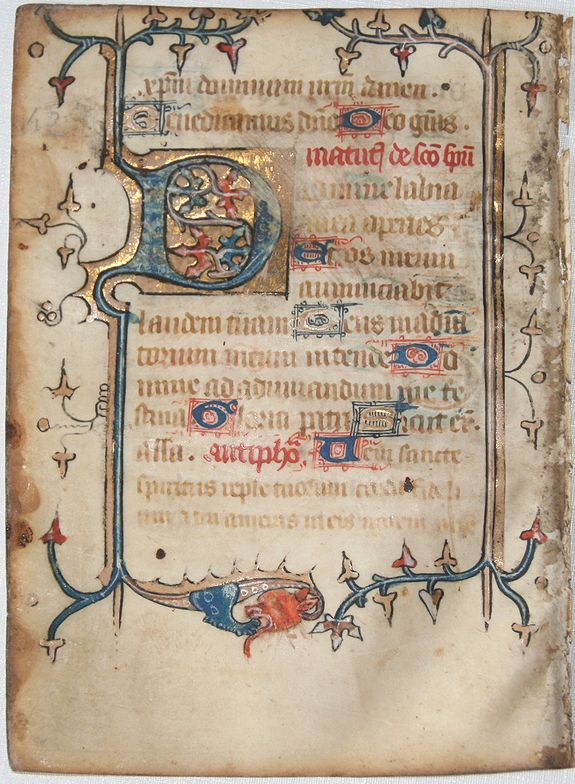 BOOK OF HOURS, Leaf on vellum from a manuscript Book of Hours., antique map, old maps