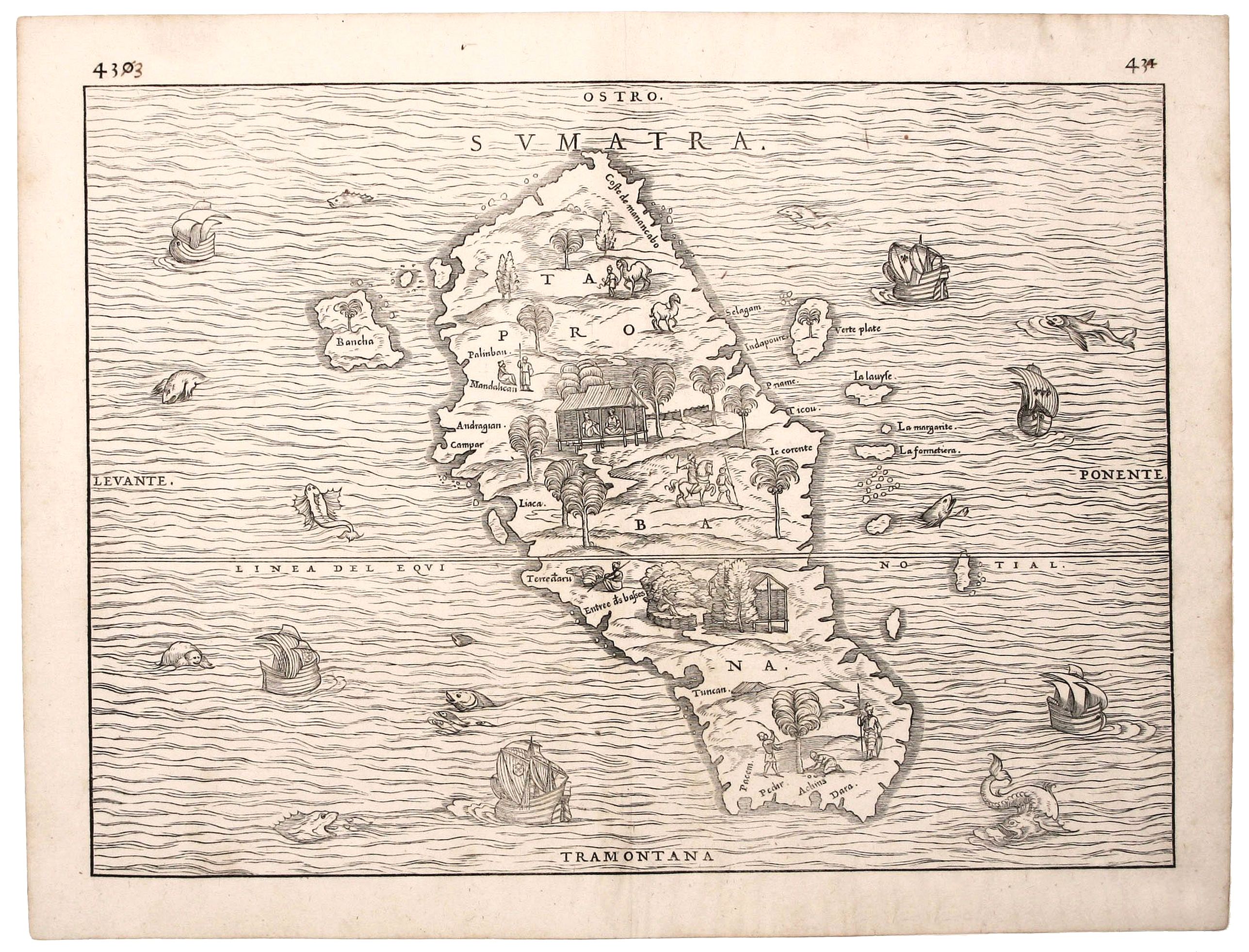 GASTALDI, G./ RAMUSIO, J. B., Sumatra., antique map, old maps
