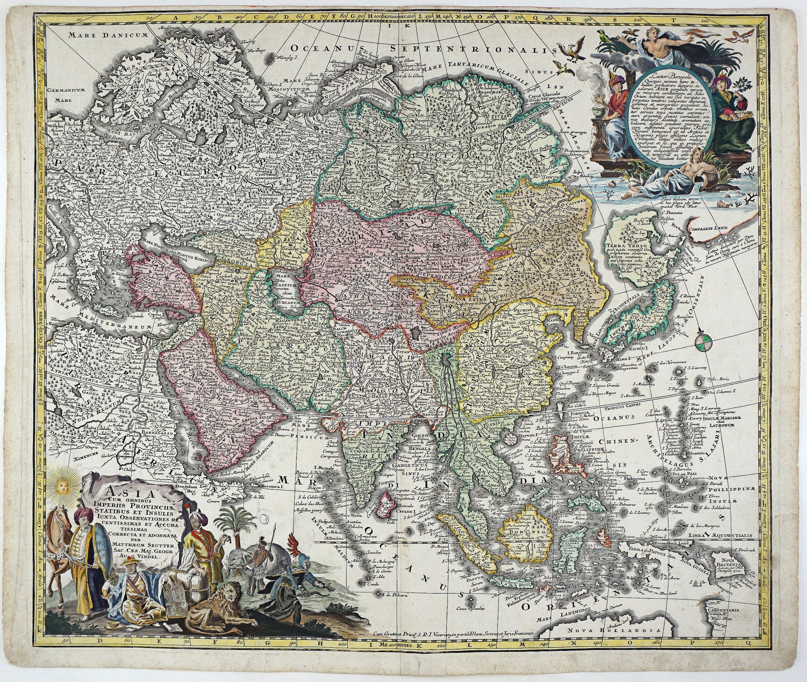 SEUTTER, M., Asia Cum Omnibus Imperiis Provinciis Statibus et Insulis Iuxta Observationes Recentissimas et Accuratissimas Correcte et Adornata. . ., antique map, old maps