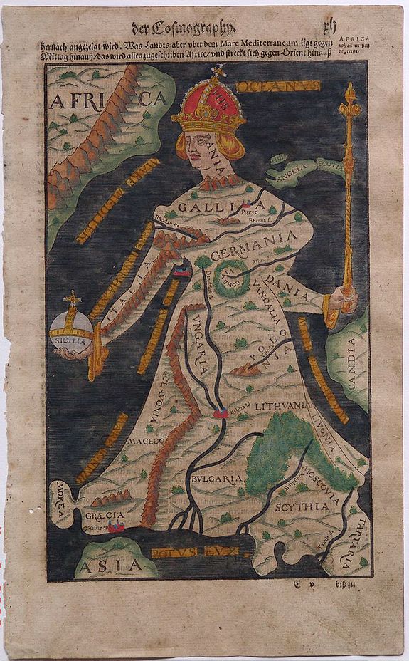 M�NSTER, S., Europa Virgo [Europe personified as a woman.], antique map, old maps