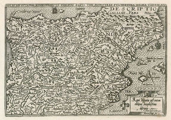 QUAD - BUSSEMACHER, Regni Hispaniae post omium editiones locupletissima descriptio., antique map, old maps
