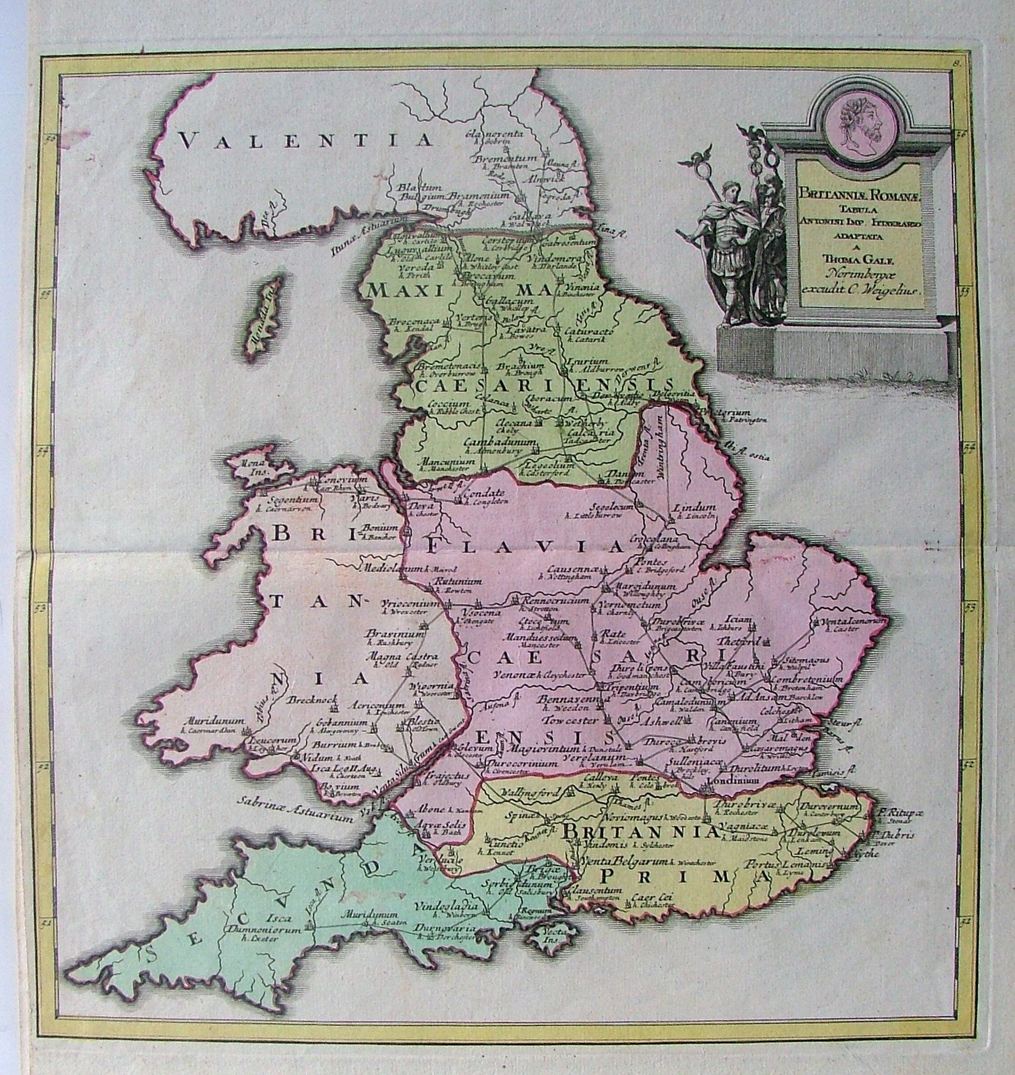Weigel, Christoph (Heirs), Brittaniae Romanae., antique map, old maps