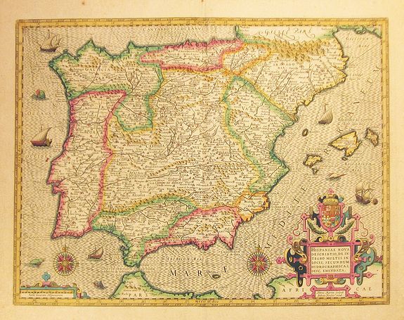 HONDIUS, J., Hispaniae nova describtio..., antique map, old maps