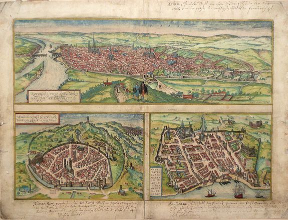 BRAUN, G. /HOGENBERG, F., Nimes and Bordeaux., antique map, old maps