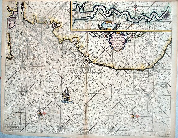 THEUNISZ,J. / LOOTSMAN , Pascaerte van Engelant vant Voorland tot aen Blakeney, waer in te sien is de mont vande Teemse. . ., antique map, old maps