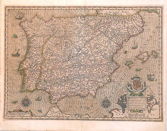 KAERIUS, P. / HONDIUS, J., Hispaniae nova descriptio de integro multis in locis., antique map, old maps