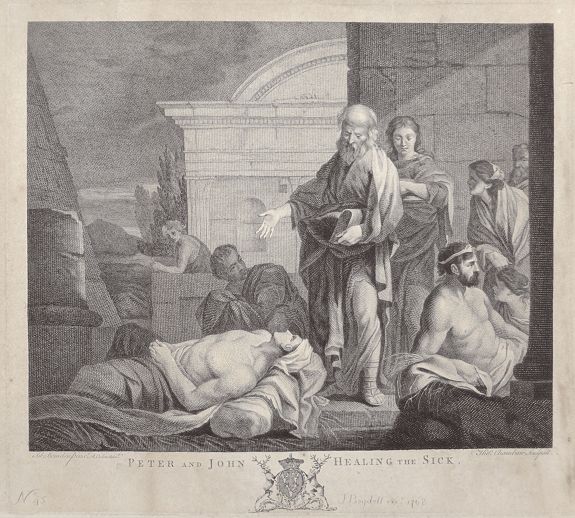 BOYDELL, J., Peter and John Healing the Sick., antique map, old maps