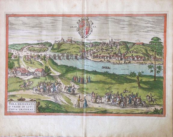 BRAUN HOGENBERG, F., Vera Designatio Urbis in Littavia Grodnae., antique map, old maps