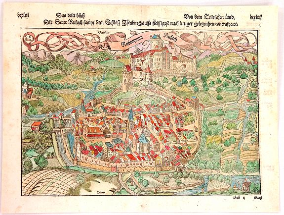 MÜNSTER, S., Rubeaquum Rusach (Château D'Isenbourg), antique map, old maps