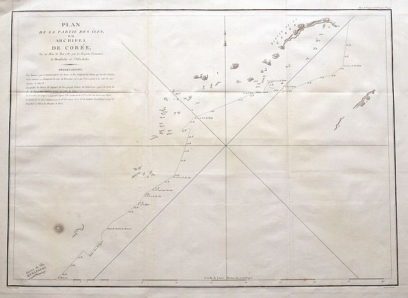 LA PEROUSE, J. F. G., Plan de la partie des Îles, ou Archipel de Corée, Vue au Mois de Mai 1787 par les Frégates Francaises la Boussole et l'Astrolabe., antique map, old maps