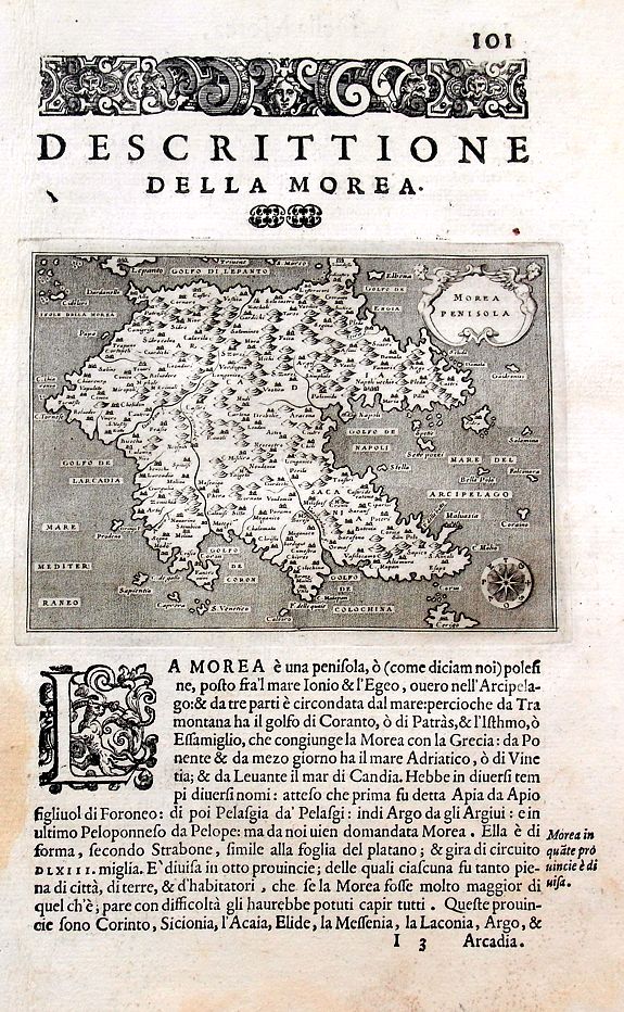 PORCACCHI, T., Morea Penisola., antique map, old maps