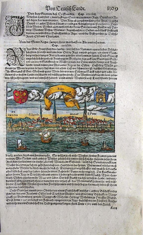MÜNSTER, S., Riga., antique map, old maps