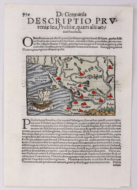 MÜNSTER, S., De Germania Descriptio Prutentiae Seu, Prussiae, Quam Alii Uo., antique map, old maps