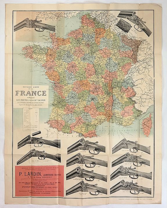 BROWNING., Nouvelle Carte de la France Indiquant les Routes, les Chins de Fer les Stations Thermales et Balneaires D'Apres les Documents les Plus Recents, antique map, old maps