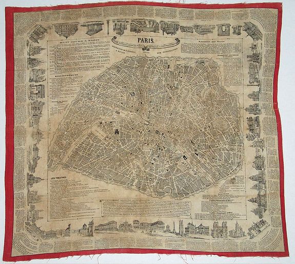 E. RENAULT, Paris - Foulard Renault, Guide dans Paris / Renault\'s illustrated Paris Guide., antique map, old maps