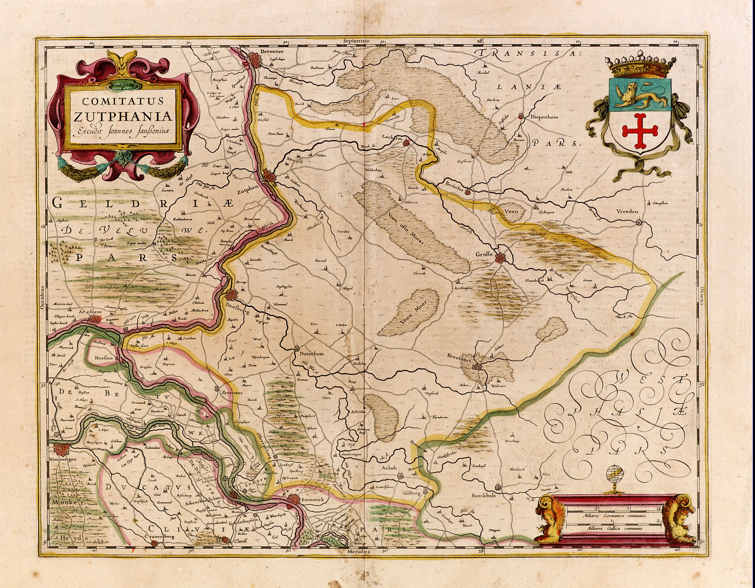 JANSSONIUS,J.,  Comitatus Zutphania., antique map, old maps