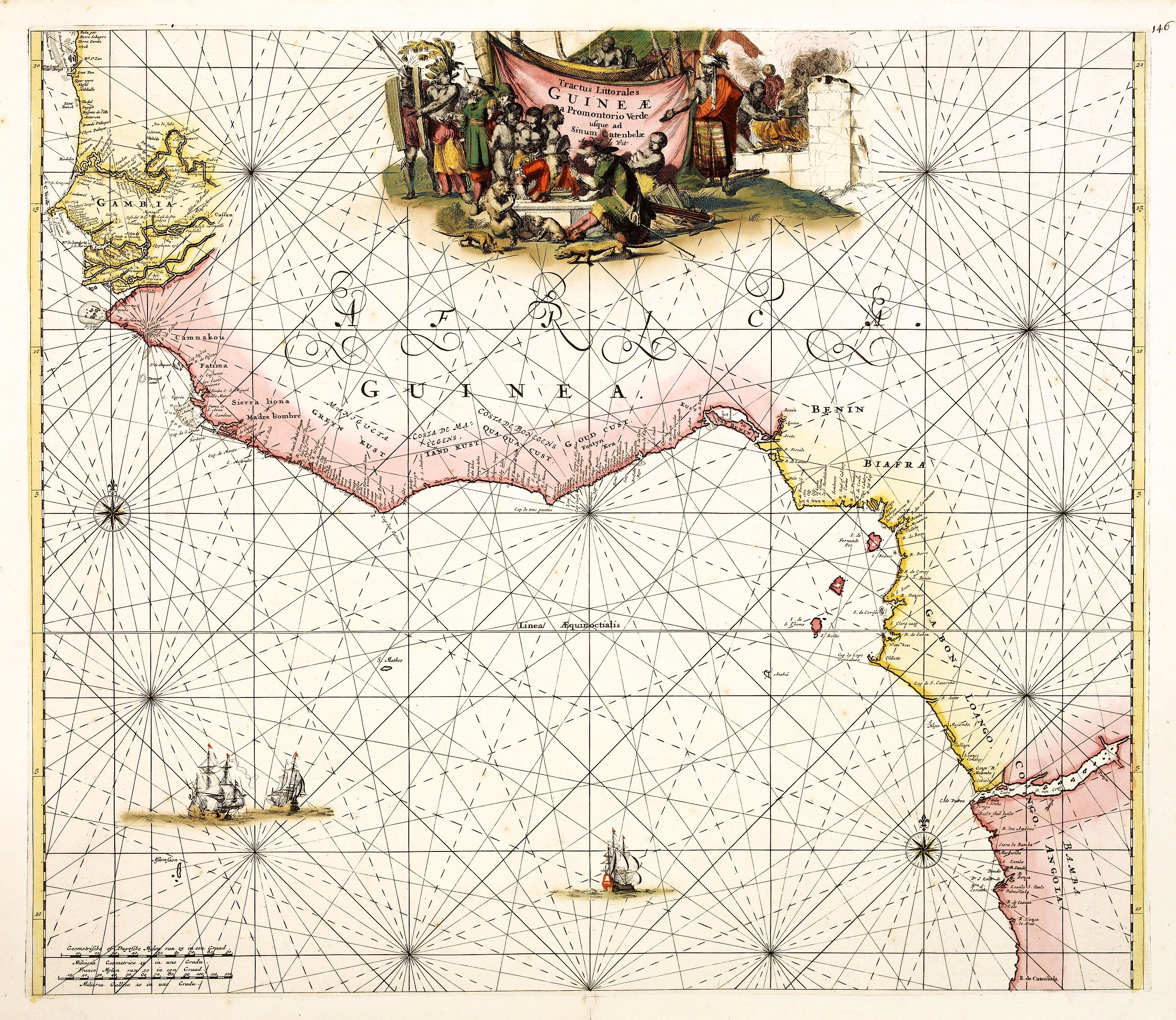 DE WIT, F., Tractus Littorales Guineae a Promontorio Verde usque ad sinum Catenbelae., antique map, old maps